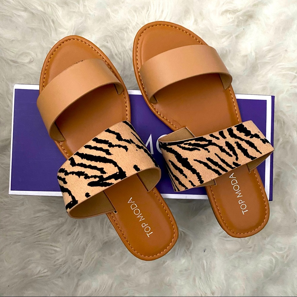 ☀️TOP MODA Camel Zebra Combo Slides